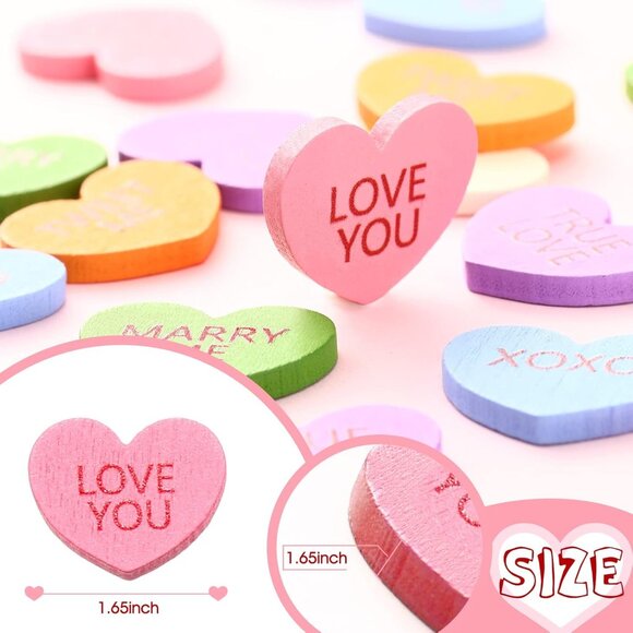 300 Pcs Valentine's Day Heart Confetti Wooden Conversation Hearts Decor Valentin - Picture 3 of 6
